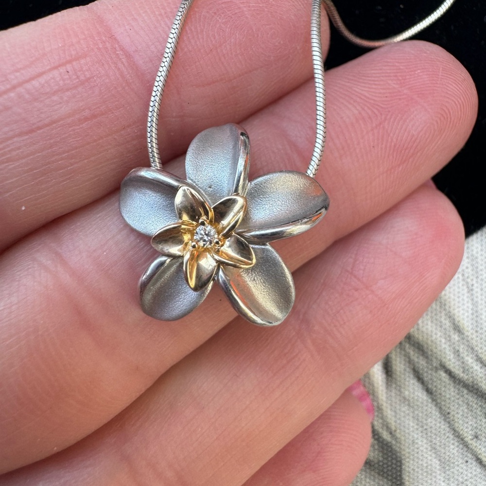 Nahoku Sterling 14k Double Plumeria Necklace